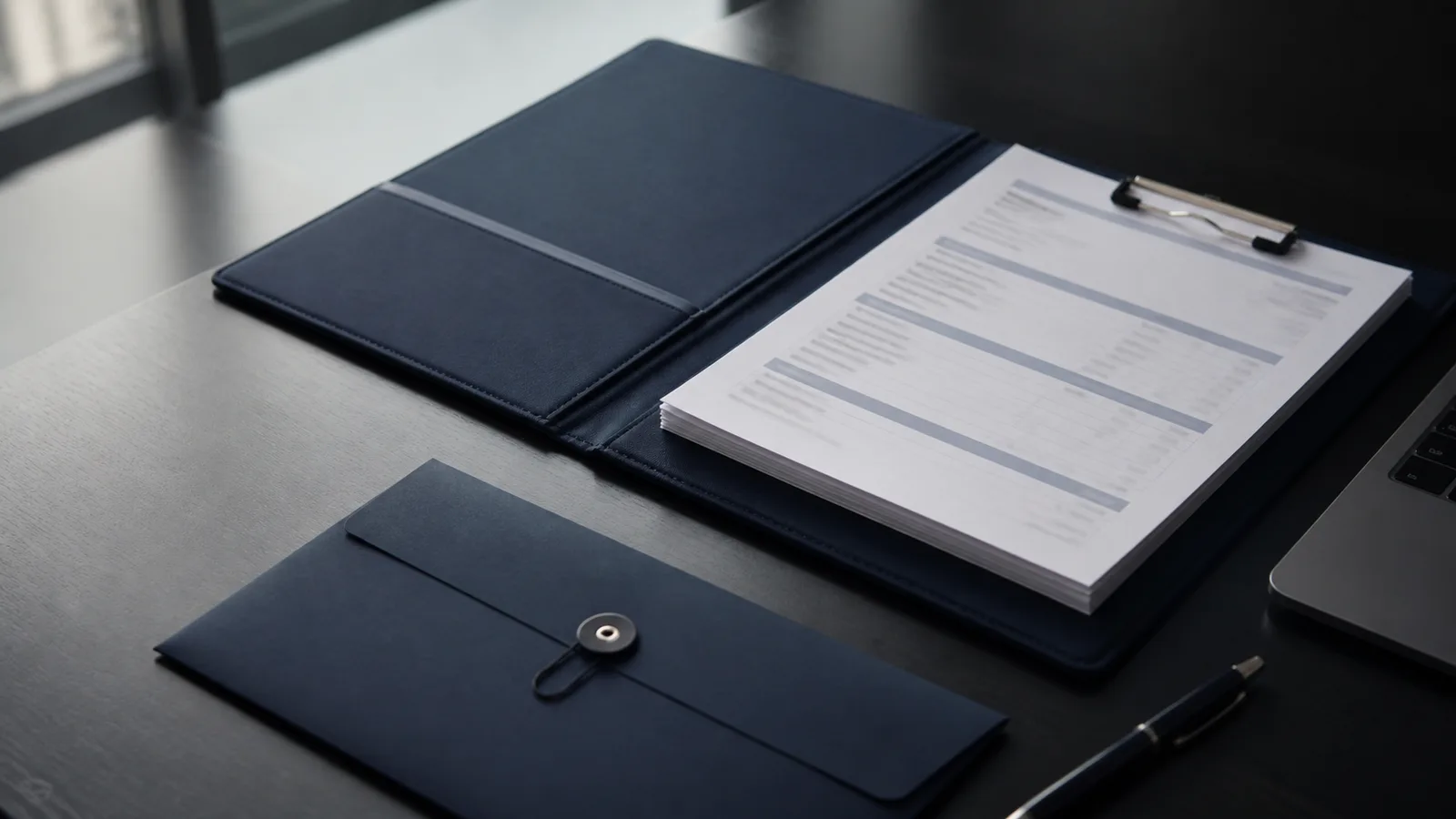 Invoice evidence arranged in a professional case folder